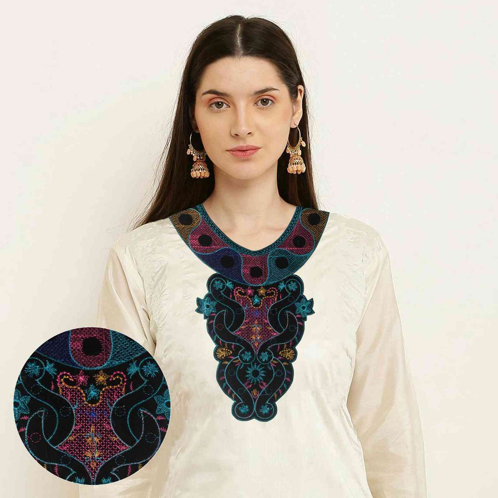 Premium multicolor paisley floral fusion round neckline yoke for ethnic outfits Ani Accessories