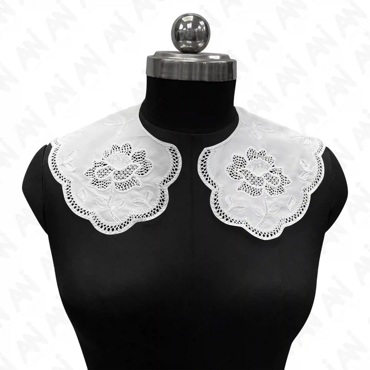 Ruffled Peter Pan neck collar by Ani Accessories with elegant layered detail for dresses and blouse styling looks