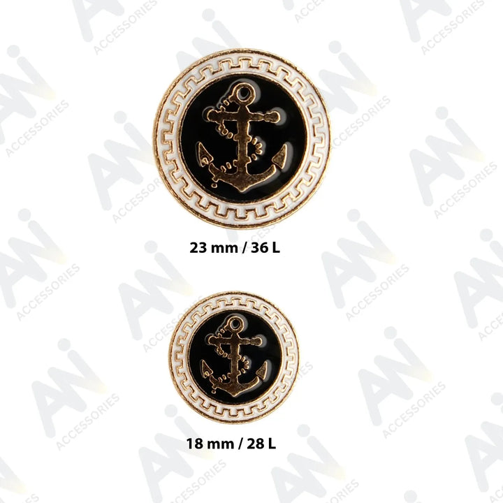 Gold and Black Anchor Metal Buttons | 18mm(28L) & 23mm(36L)