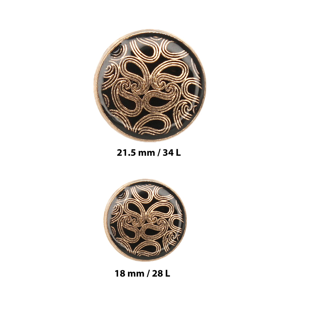 Golden Paisley Design with Black Color Shank Metal Button  ( 8 Big + 8 Small)