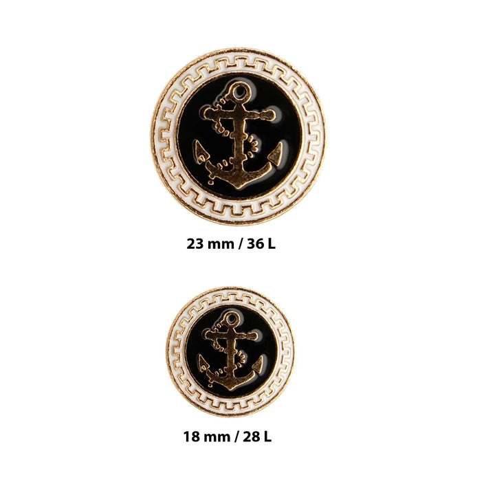 Gold and Black Anchor shank Metal Button | 18mm(28L) & 23mm(36L)