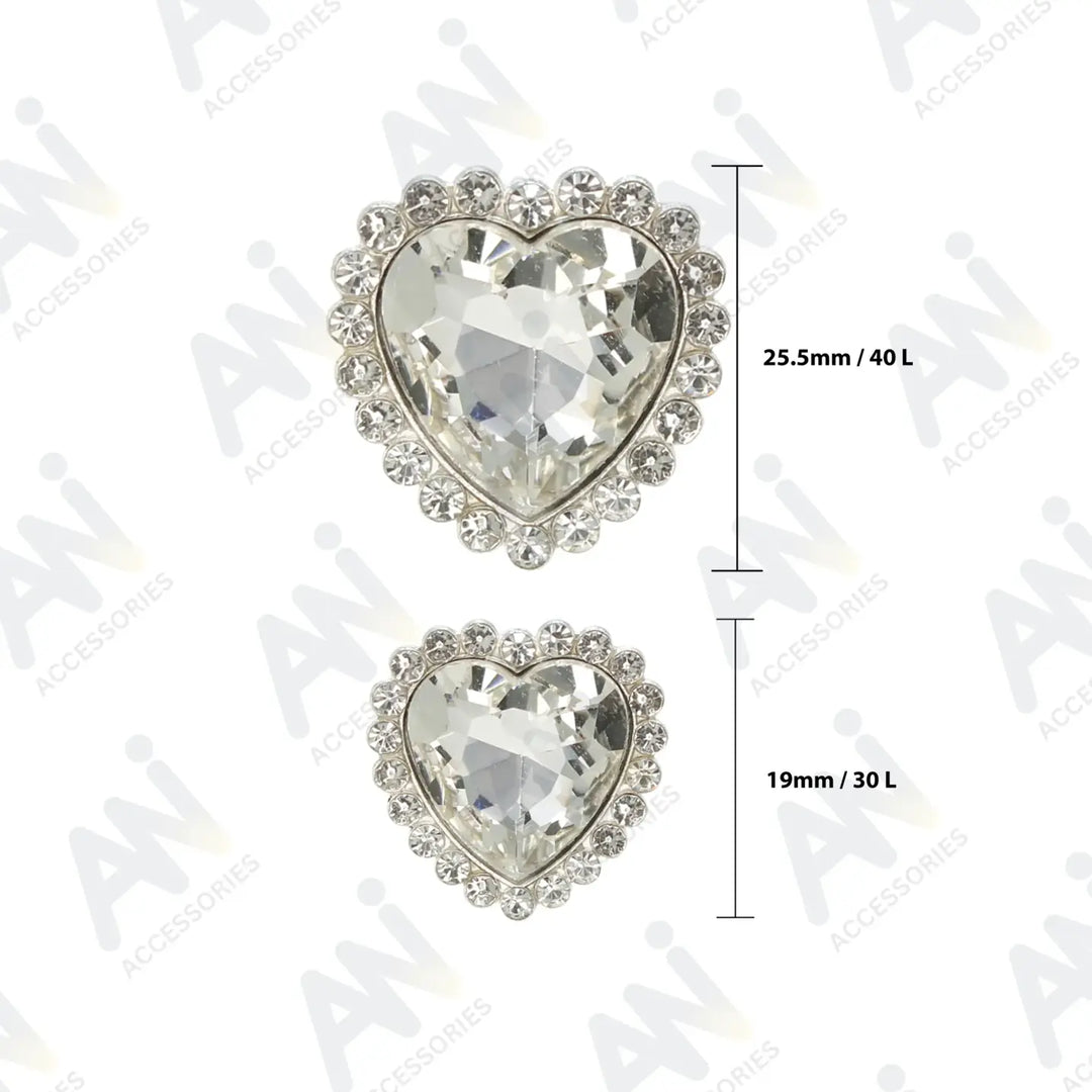 Diamond Heart shape Silver Metal Buttons | 19mm(30L) & 25mm(40L)