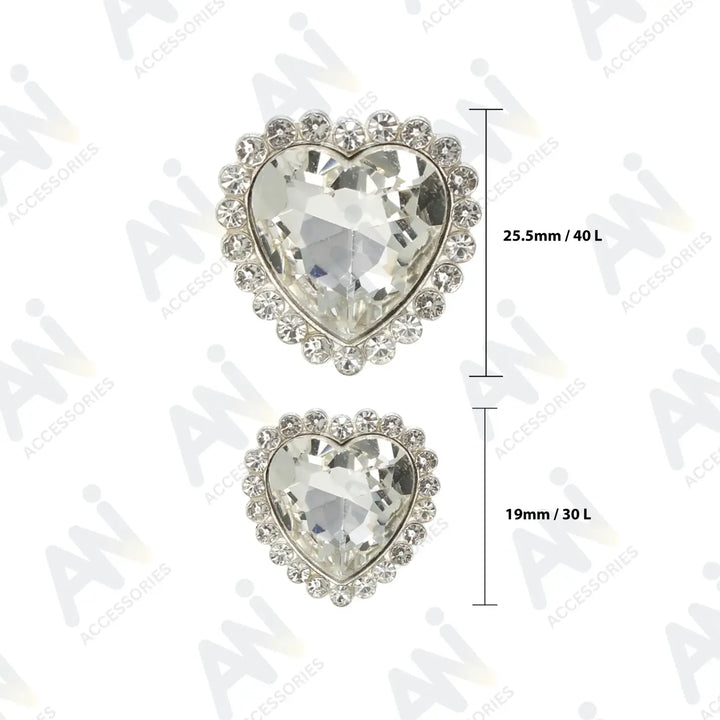 Diamond Heart shape Silver Metal Buttons | 19mm(30L) & 25mm(40L)