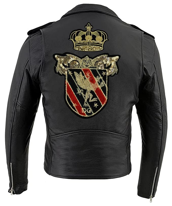 Sequins Imperial Eagle Crown Set Large Patch by Ani Accessories on jacket backside, luxury embroidered royal applique statement detail