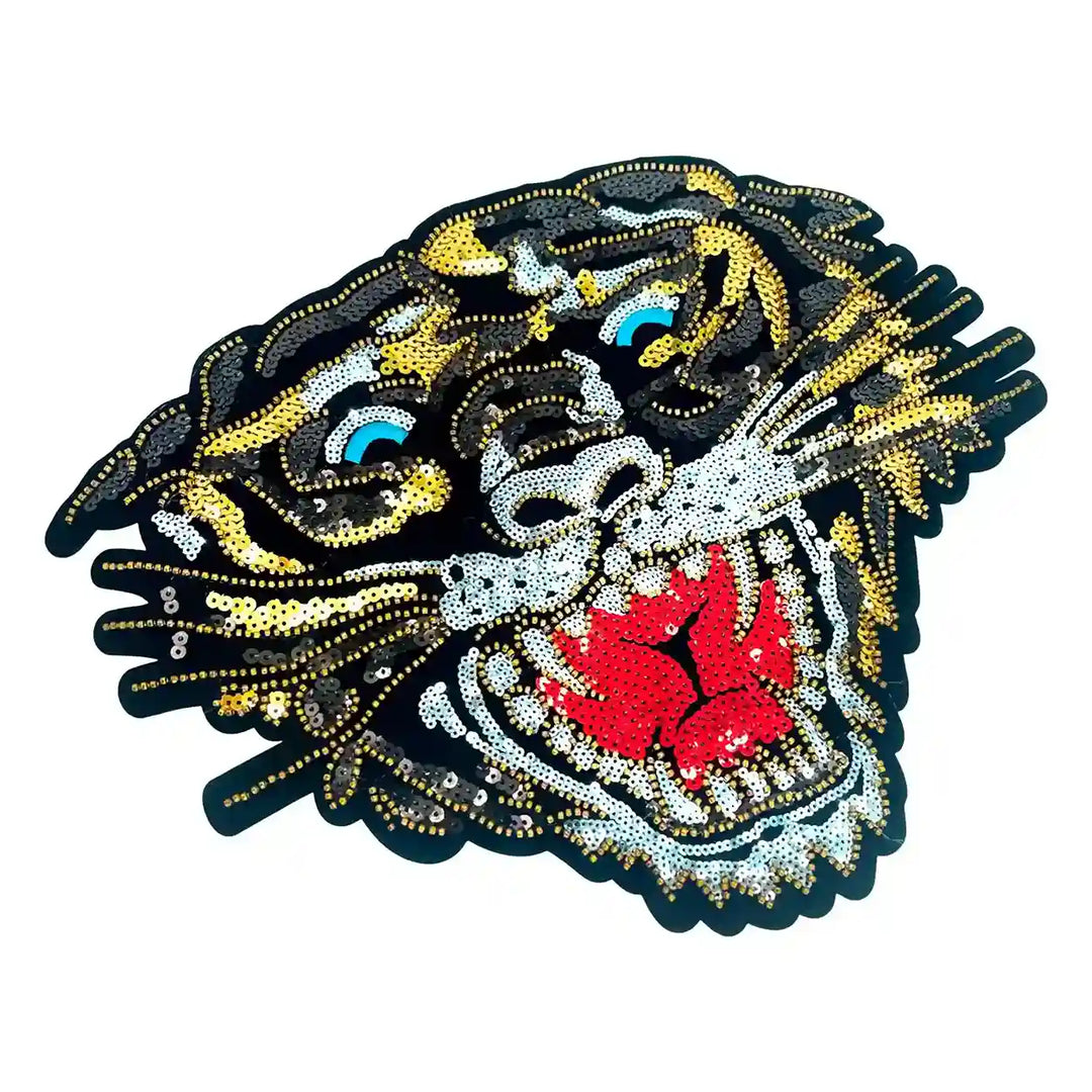 Sequins Tiger Patch by Ani Accessories close-up, detailed applique highlighting design, perfect for jackets, bags, and DIY fashion