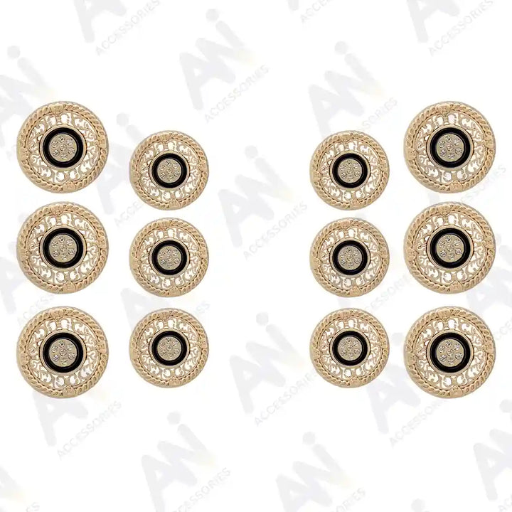12 elegant and durable rhinestone metal buttons, ideal for coats, evening wear, and power suits by Ani Accessories.