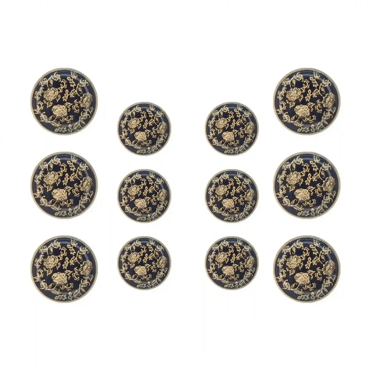 Set of 12 Dark Blue Buttons 6 Small and 6 Large, Ideal for Sewing, Crafts, and Apparel Decoration by Ani Accessories.