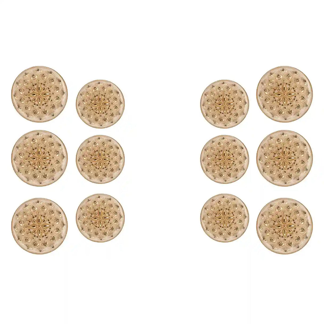 Set of 12 Gold Buttons by Ani Accessories, superb for kurta, coat, half coat, sherwani, and party jacket.