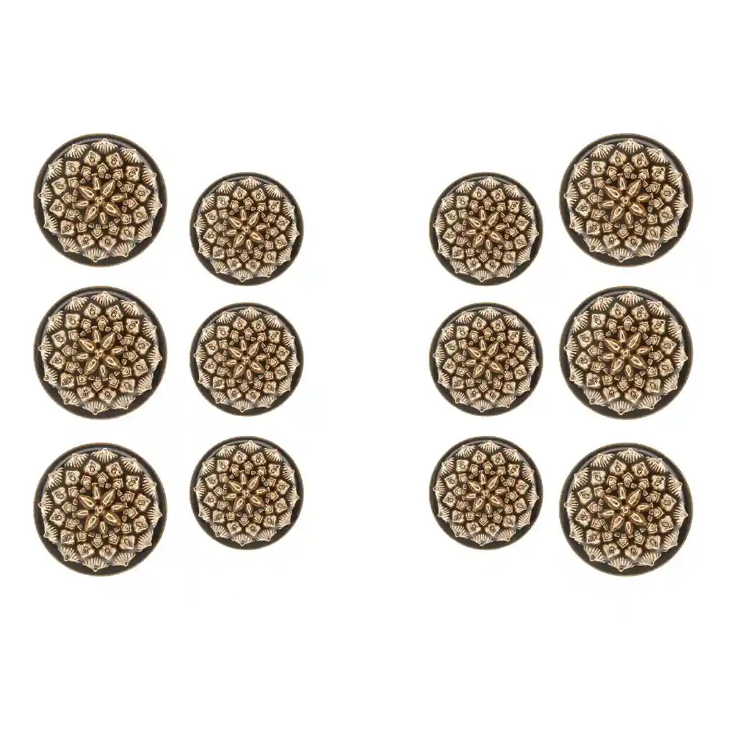 Set of 12 Shank Metal Buttons by Ani Accessories includes 8 big and 8 small buttons. Perfect for a coat, blazer and sherwani.