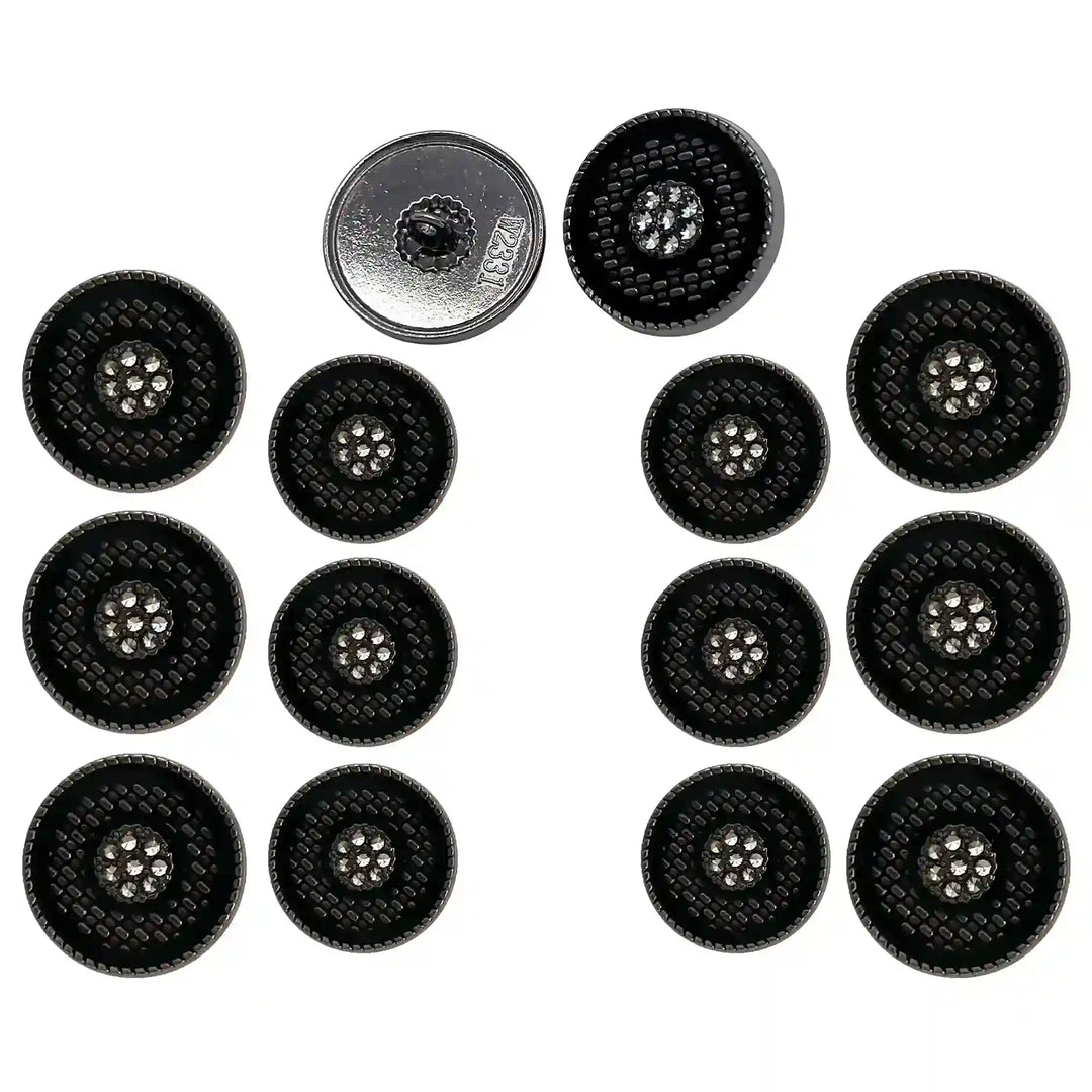 Set of 12 Sparkling Midnight Crystal Buttons by Ani Accessories, Perfect for Coats, Sherwanis, and High-End Fashion Design.