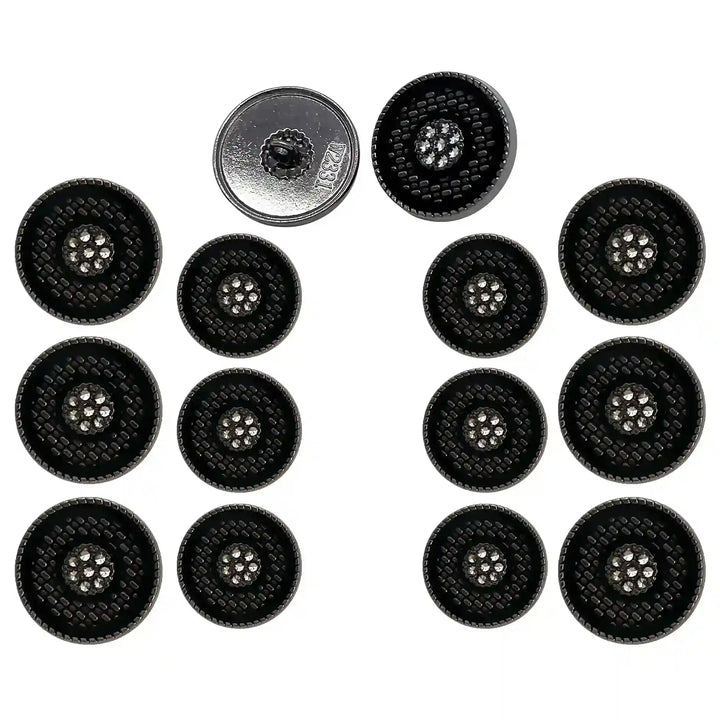Set of 12 Sparkling Midnight Crystal Buttons by Ani Accessories, Perfect for Coats, Sherwanis, and High-End Fashion Design.