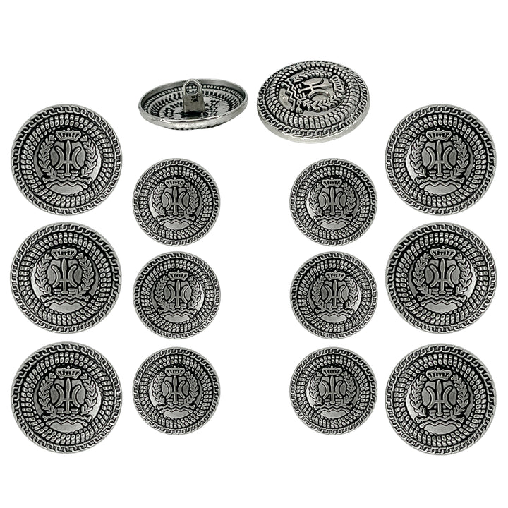 Set of 12 antique silver buttons by Ani Accessories, perfect for adding vintage style to garments, bags, and accessories.