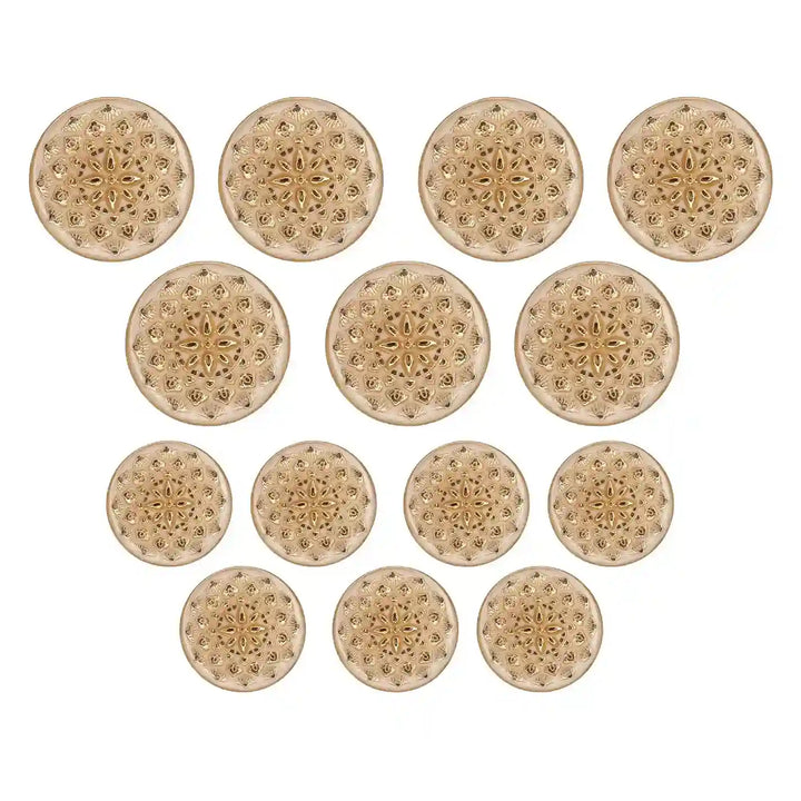 Set of 14 gold buttons perfect for all styles by Ani Accessories, ideal for grey coat pant, fur coat, and blazer coat.