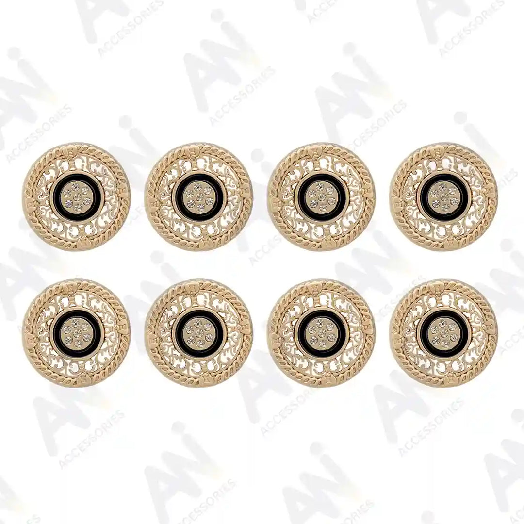 Set of 8 big metal buttons with rhinestones, durable for long coats, tuxedos, and formal jackets by Ani Accessories.