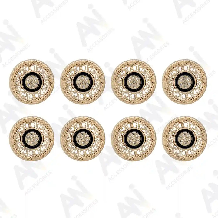 Set of 8 big metal buttons with rhinestones, durable for long coats, tuxedos, and formal jackets by Ani Accessories.