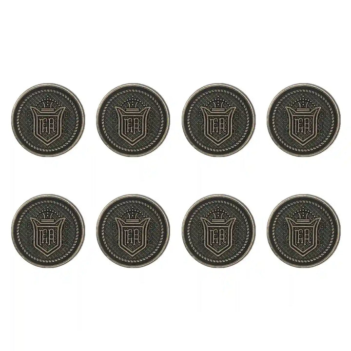 Set of 8 buttons by Ani Accessories in Royal Regalia Antique style, ideal for enhancing coats and dresses.
