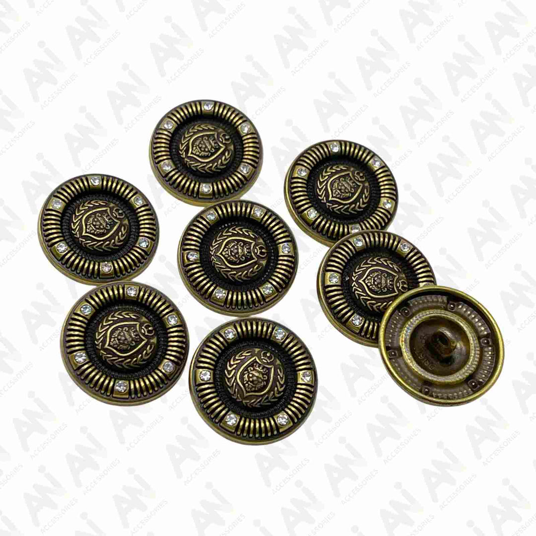Set of black style metal buttons with gold touch for coat and blazer