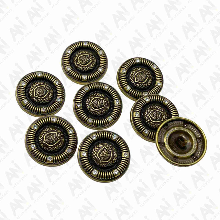Set of black style metal buttons with gold touch for coat and blazer
