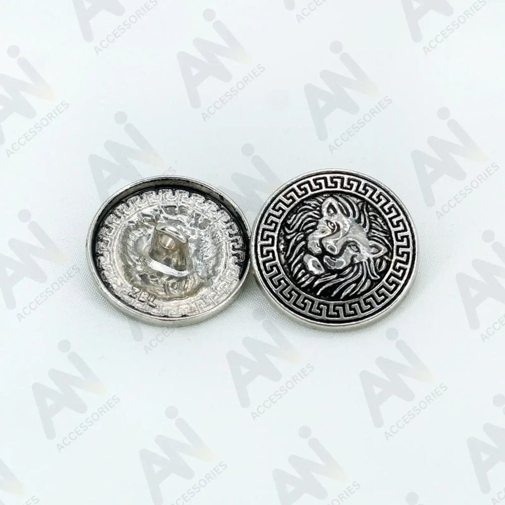 Shank lion metal buttons by Ani Accessories come with antique silver buttons.
