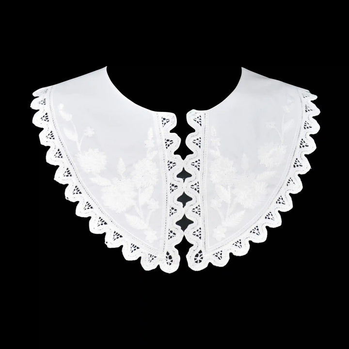 Statement Cutwork Embroidery Peter Pan collar featuring bold floral cutwork and elegant border