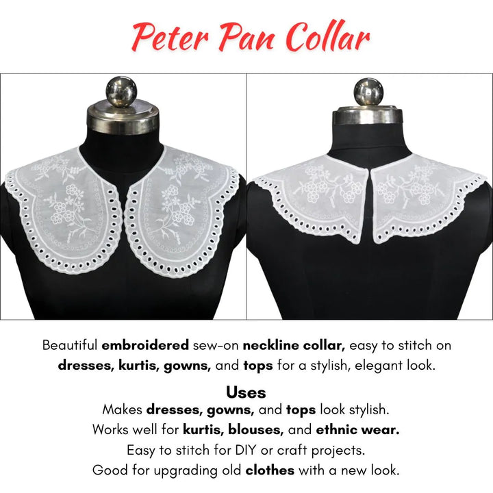 Statement embroidered Peter Pan collar applique for festive, casual and party wear garments