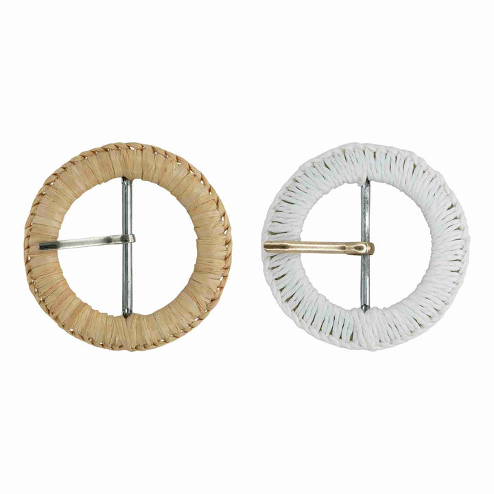 Stylish handmade raffia prong buckle boho woven buckle for belts bags garments dress decoration and DIY crafts.