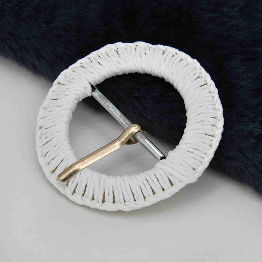 Stylish handmade raffia prong buckle boho woven buckle for belts bags garments dress decoration and DIY crafts.