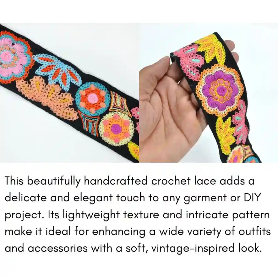 Bohemian Floral Crochet Embroidered Lace Trim