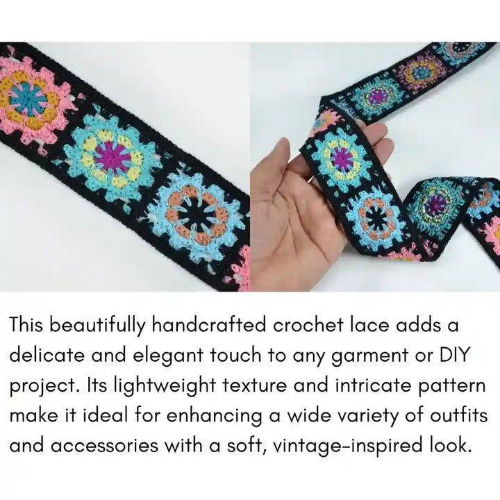 Black Crochet Granny Square Lace Trim