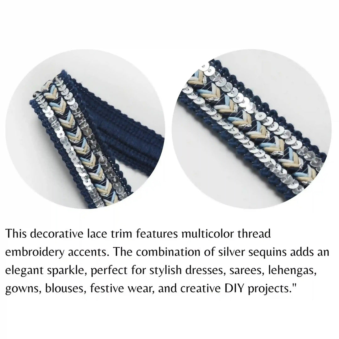 Dark Blue Sequins Lace