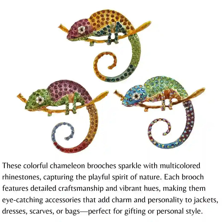 Rainbow Chameleon Brooch Pin