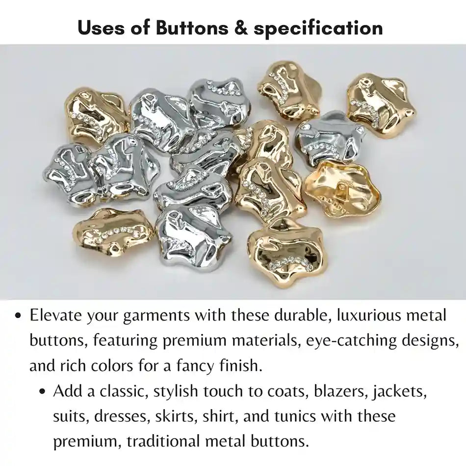 Metal And Button Inset Wavy Inlay Metal Button | 20mm(32L), 25mm(40L) & 30mm(47L) – Ani ...