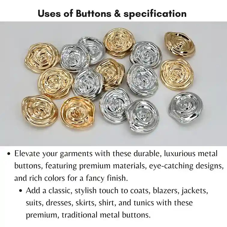 Abstract Rose Spiral Metal Button | 18mm (28L), 23mm (36L) & 30mm (47L)