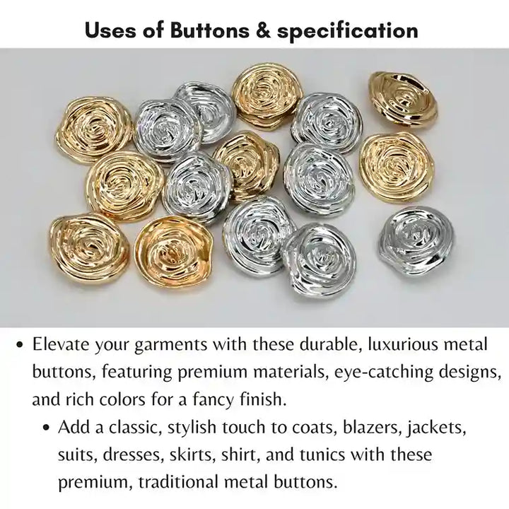 Abstract Rose Spiral Metal Button | 18mm (28L), 23mm (36L) & 30mm (47L)