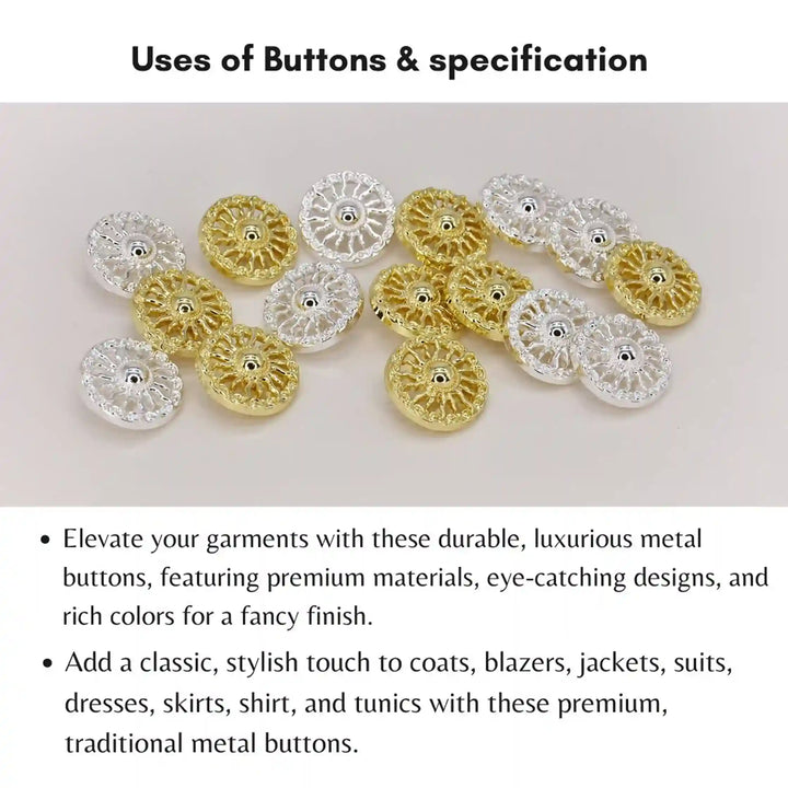 Sunburst Pattern Metal Button | 18mm(28L), 20mm(32L) & 23mm(36L)
