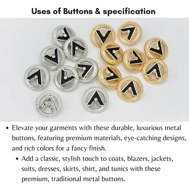 Letter V Metal Buttons | 18mm (28L), 20mm (31L) & 23mm (36L)