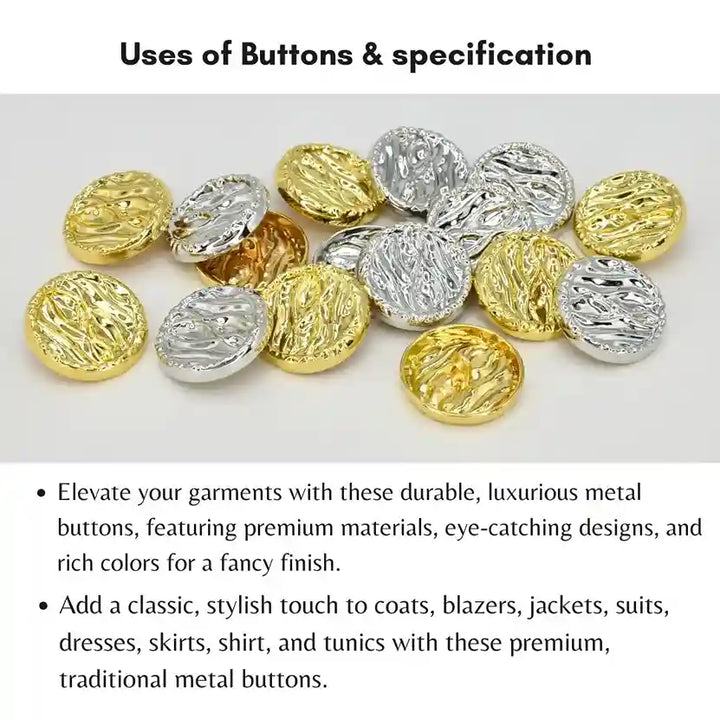 Fluid Wave Pattern Metal Button | 18mm(28L), 20mm(32L) & 25mm(40L)