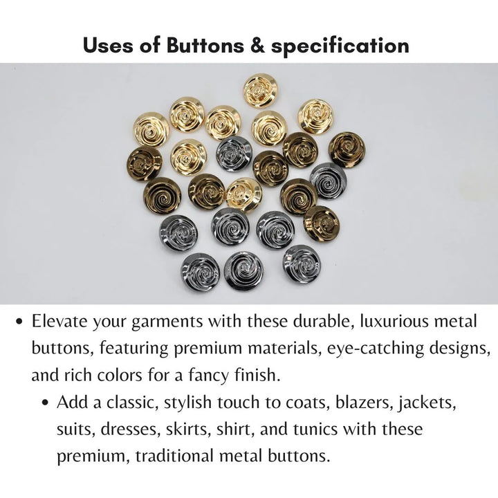 Spiral Style Metal Buttons | 23mm, 18mm & 15mm