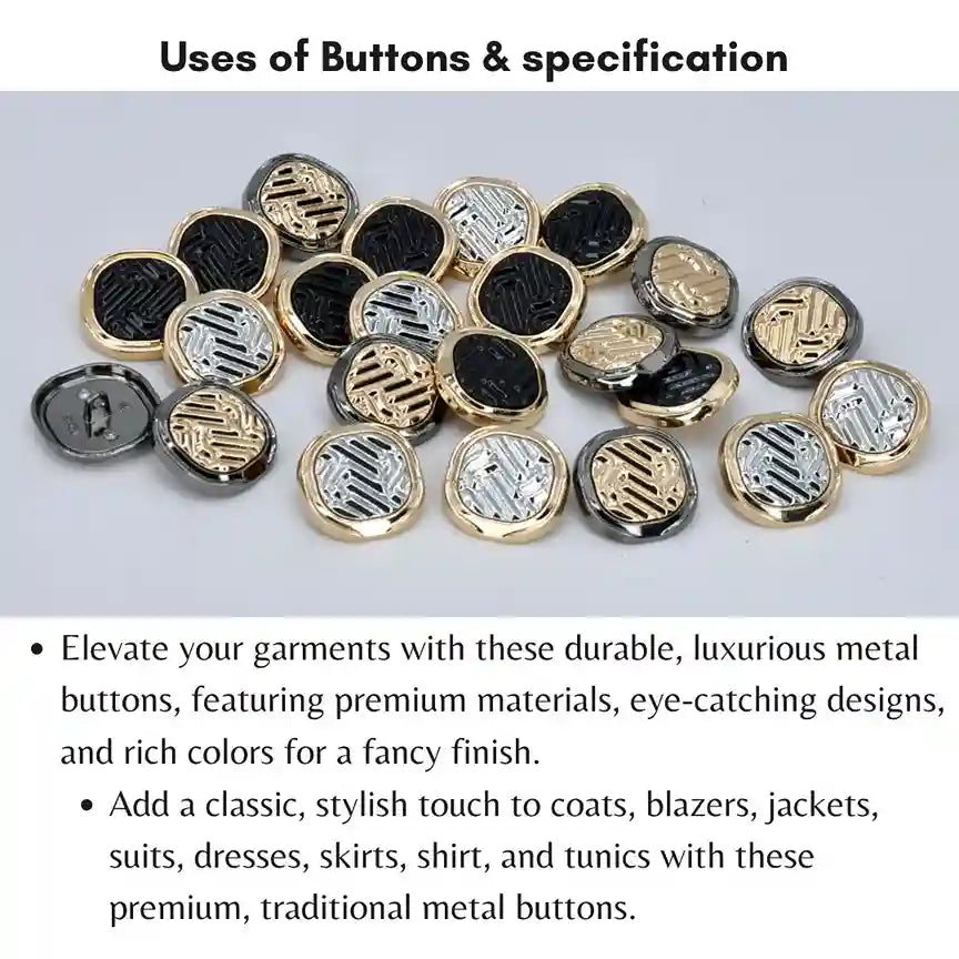Metallic Herringbone Inlay Metal Buttons | 18mm (28L), 20mm (32L) & 23mm (36L)