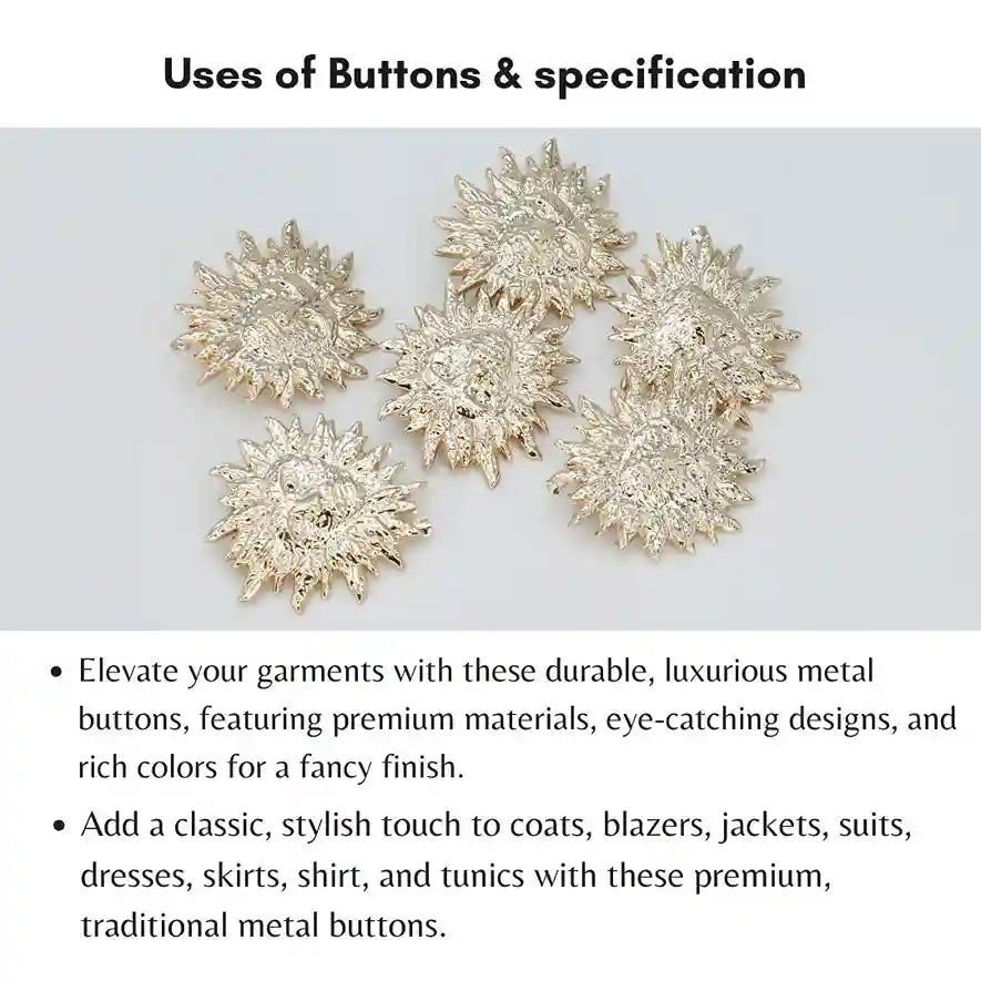 Starburst Sunburst Design Metal Buttons | 35mm(55L)