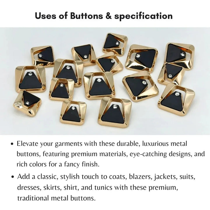 Crystal Apex Square Metal Button | 18mm (28L) & 23mm (36L)