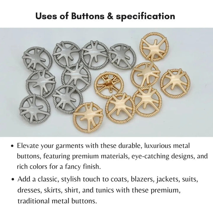Shining Star Design Rope Edge Shank Metal Button | 18mm (28L) & 23mm (36L)