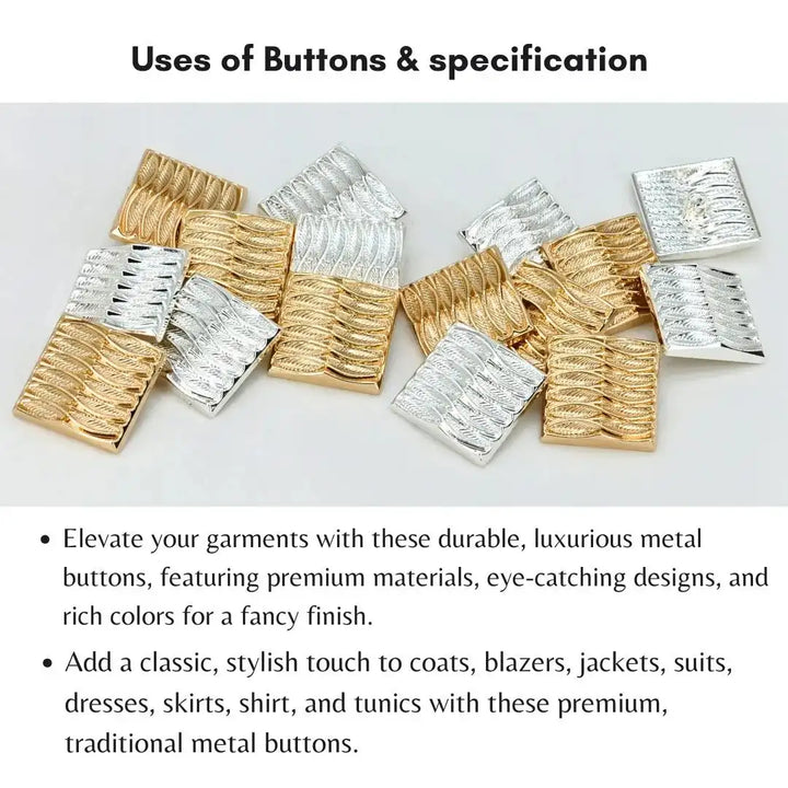 Elegant Leaf Pattern Gold Metal Button | 18mm (28L) & 23mm (36L)