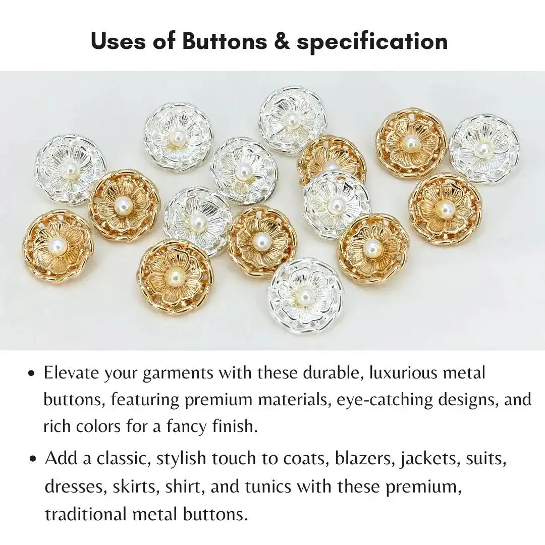 Vintage Blossom Pearl Metal Button | 18mm (28L) & 23mm (36L)