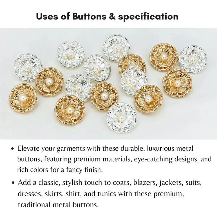 Vintage Blossom Pearl Metal Button | 18mm (28L) & 23mm (36L)