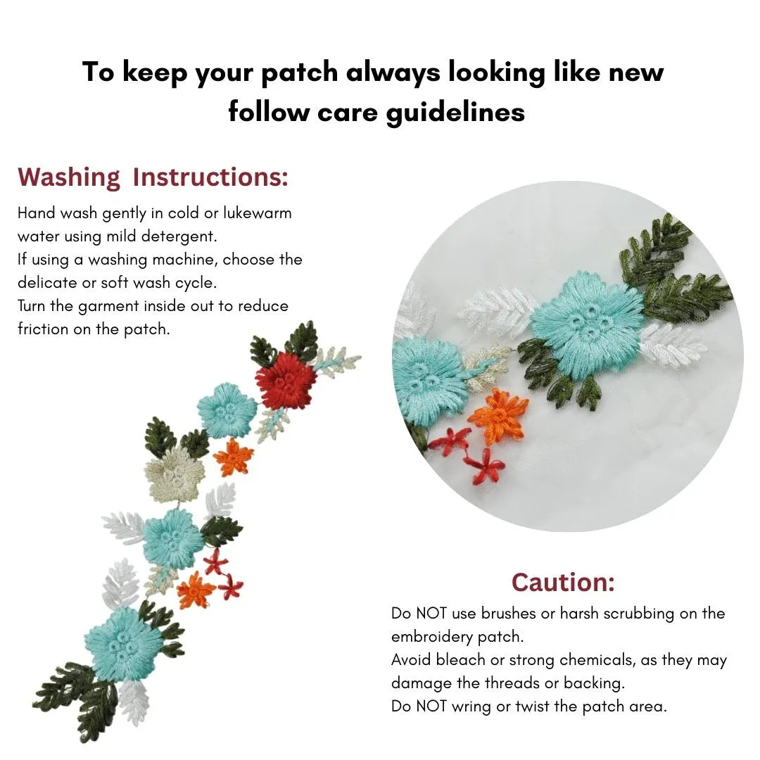 Aquatic Floral Embroidery Patch