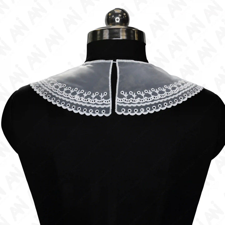 Tow Part Net neck collar with floral border by Ani Accessories crafted for graceful neckline enhancement. Showing backside 