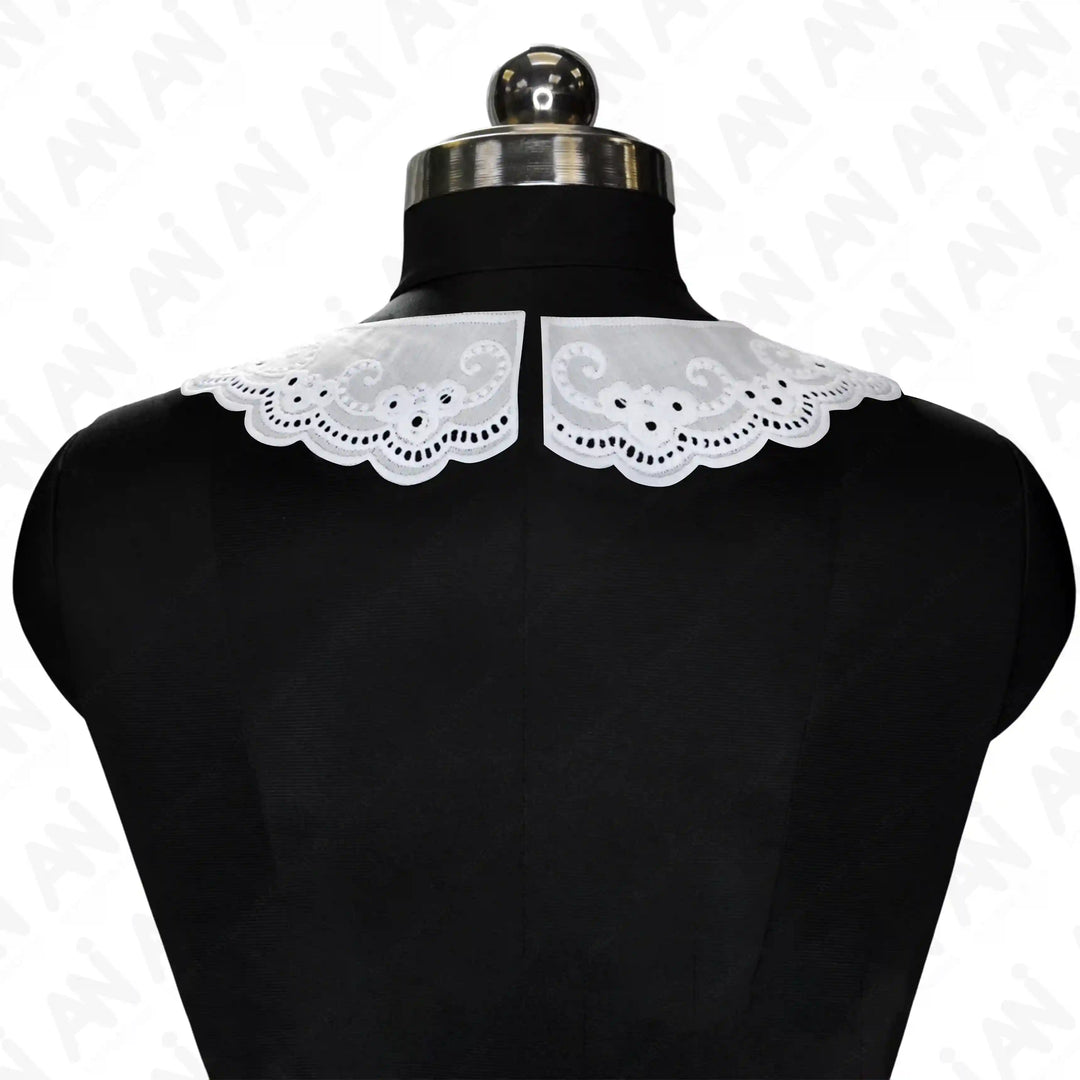 Two part backside Broderie Anglaise collar by Ani Accessories crafted with fine embroidery for timeless neckline enhancement.