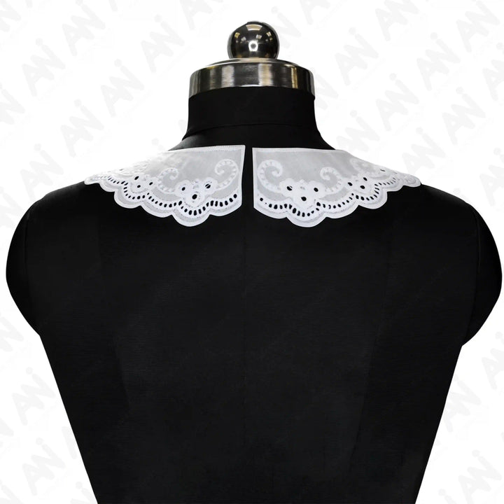 Two part backside Broderie Anglaise collar by Ani Accessories crafted with fine embroidery for timeless neckline enhancement.