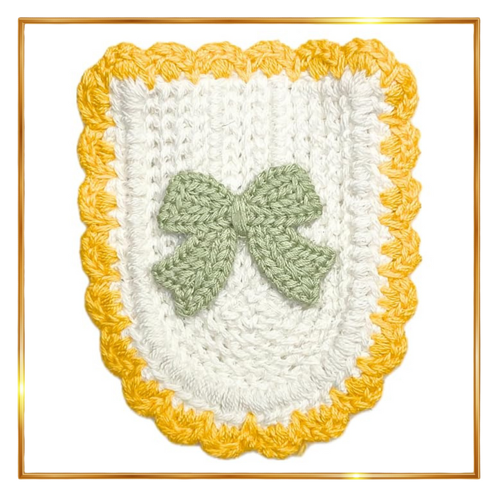 Textured knitted Bow and Border Crochet Patch